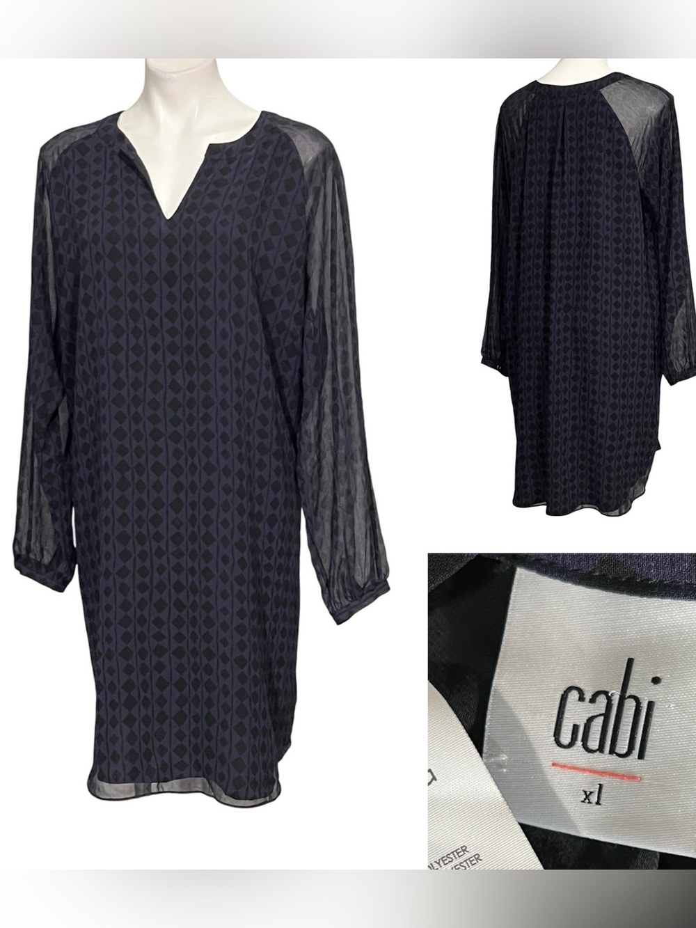 Cabi Harlequin split-collar sheer sheath‎ dress sz XL office church fall
